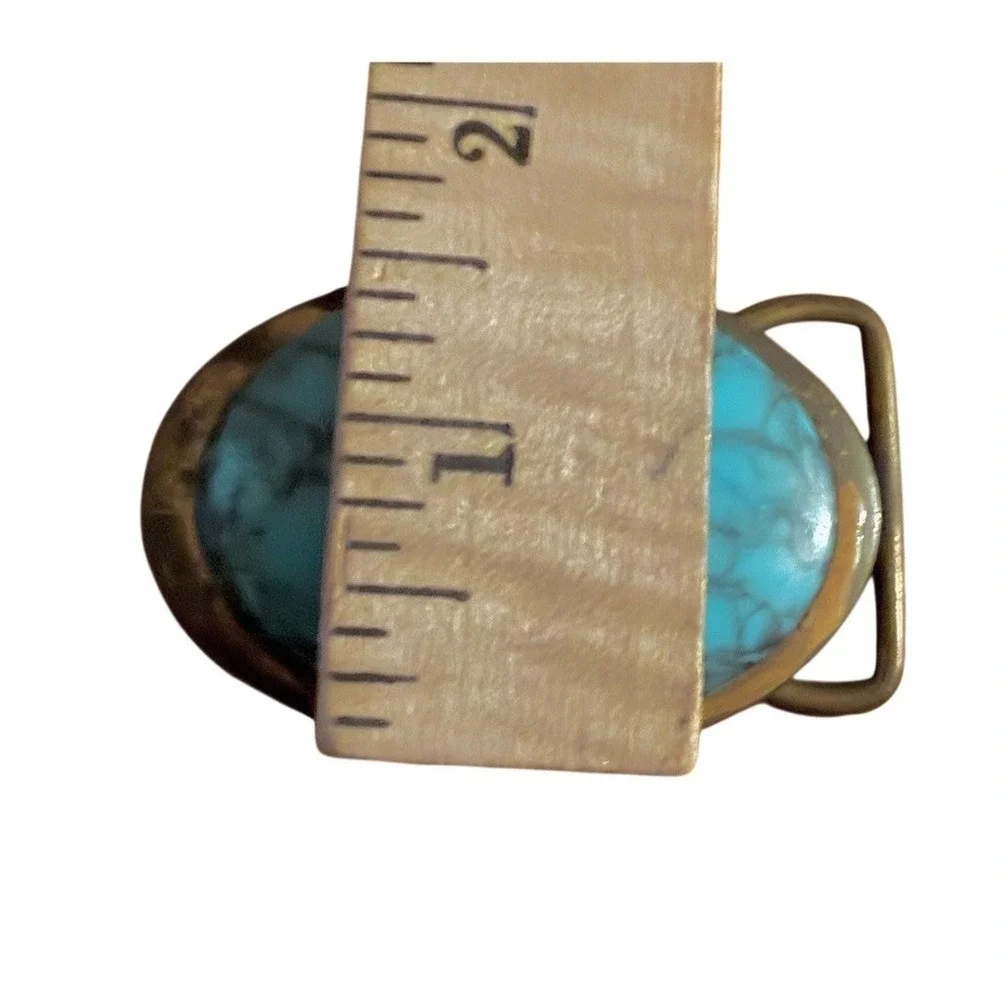 Vintage SIS Belt Buckle Blue Oval Cabochon Western Southwestern Stamped brass